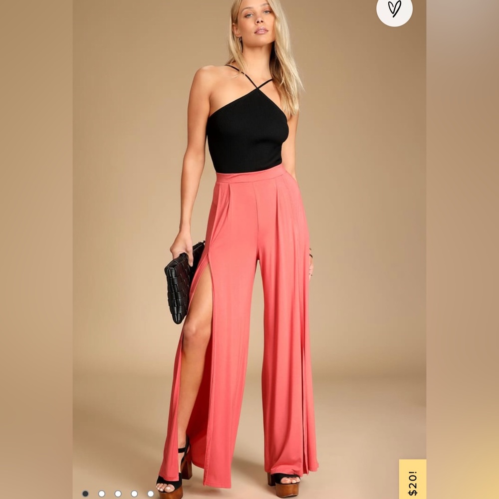 Lulus Knockout Coral Pink Wide Leg Pants